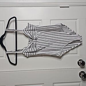 Black & White Striped Bodysuit with Chest Bow Detail and Snap Closures